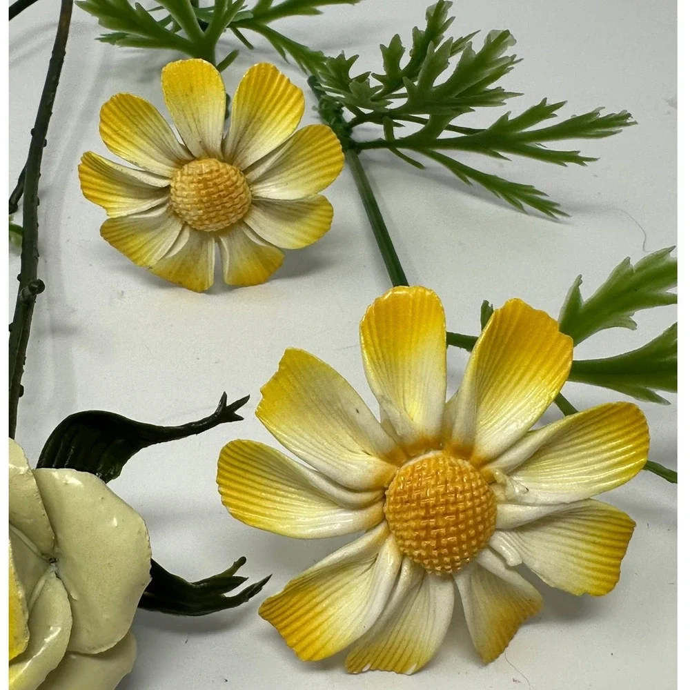 Vintage Ceramic Flower Stems Lot Yellow White Daisy Rose MCM Floral Decor A2